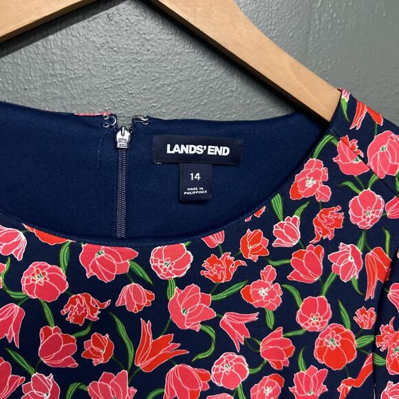 Lands End Floral Dress Short Sleeve Sz 14 Womens - Picture 2 of 4
